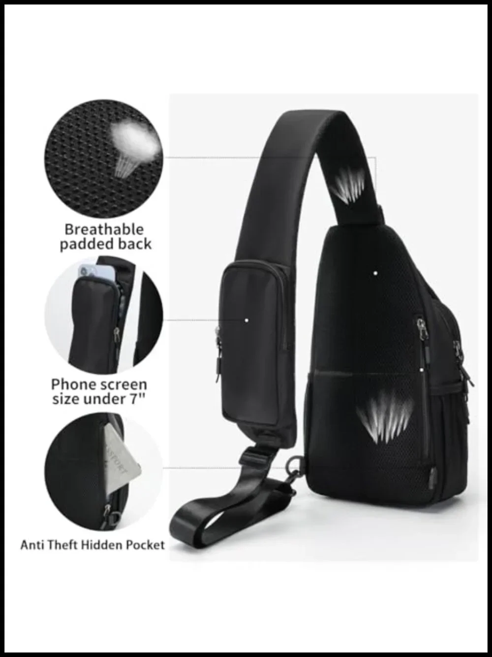 Water-Resistant Sling Bag Crossbody Anti-Theft Chest Pack Fits 11